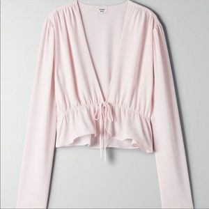 Aritzia Pink Crop Tie Front Blouse